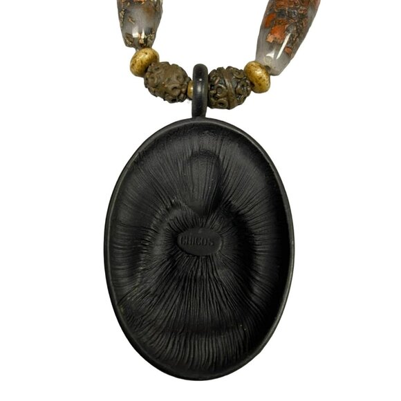 Chicos Signed VTG 16" Womens Necklace and Earrings Red Brown - Glass Beads with - Picture 6 of 7